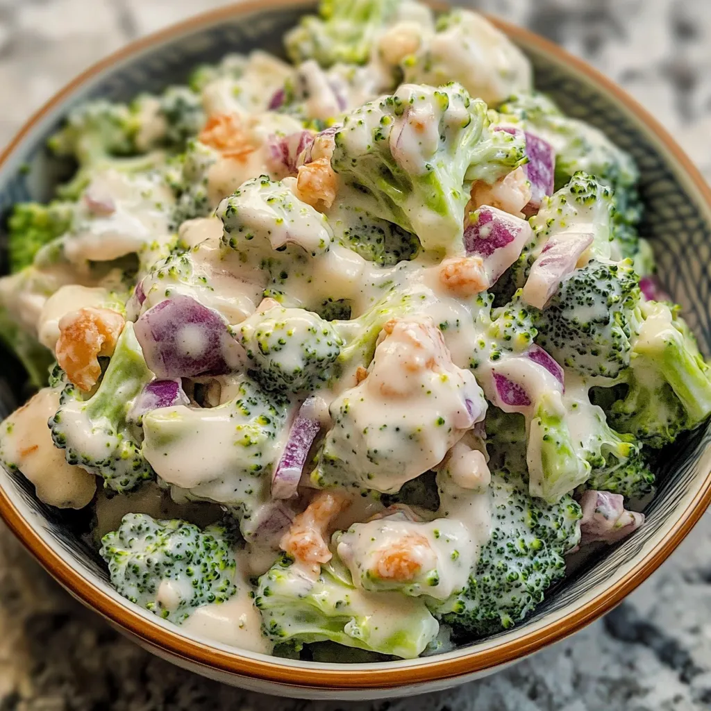 A bowl of Amish broccoli salad.