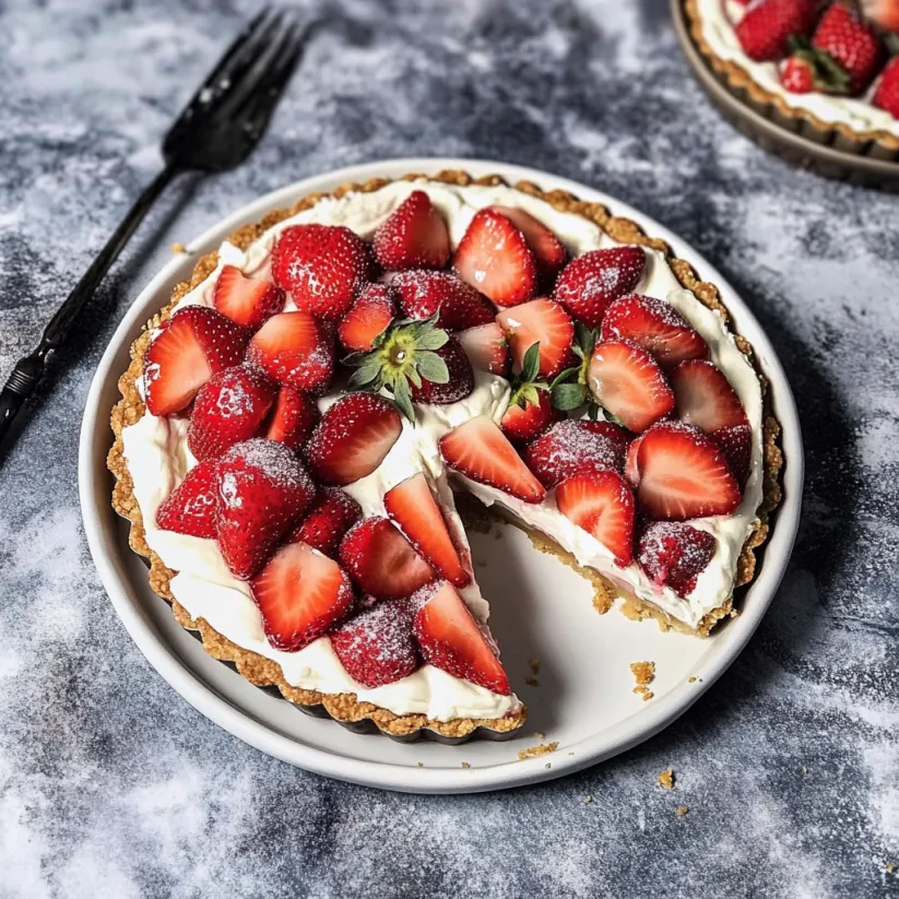 A slice of strawberry mascarpone tart.