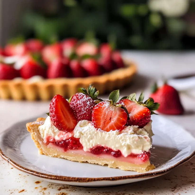 A slice of strawberry mascarpone tart.