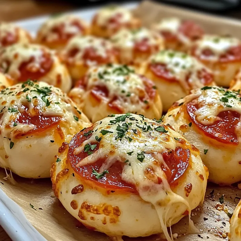 A plate of pizza bombs with cheese and pepperoni.