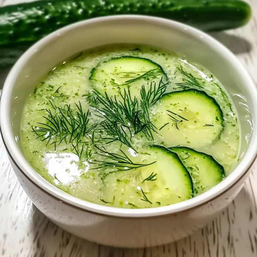 A bowl of cold cucumber soup with yogurt and dill.