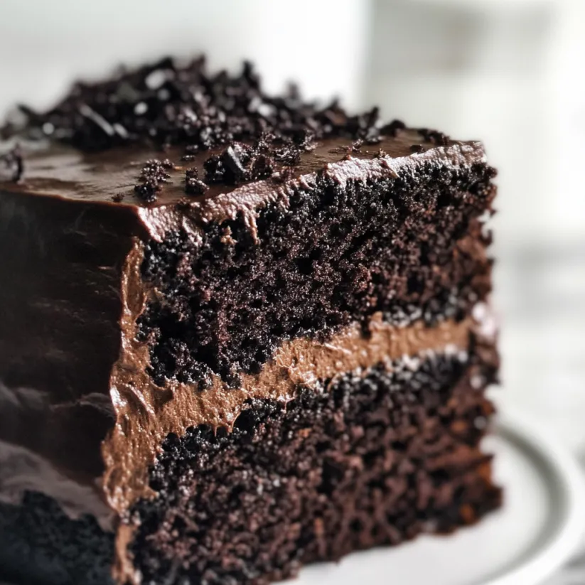A slice of Brooklyn Blackout Cake.