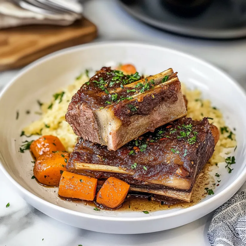 A white plate with meat on it.
