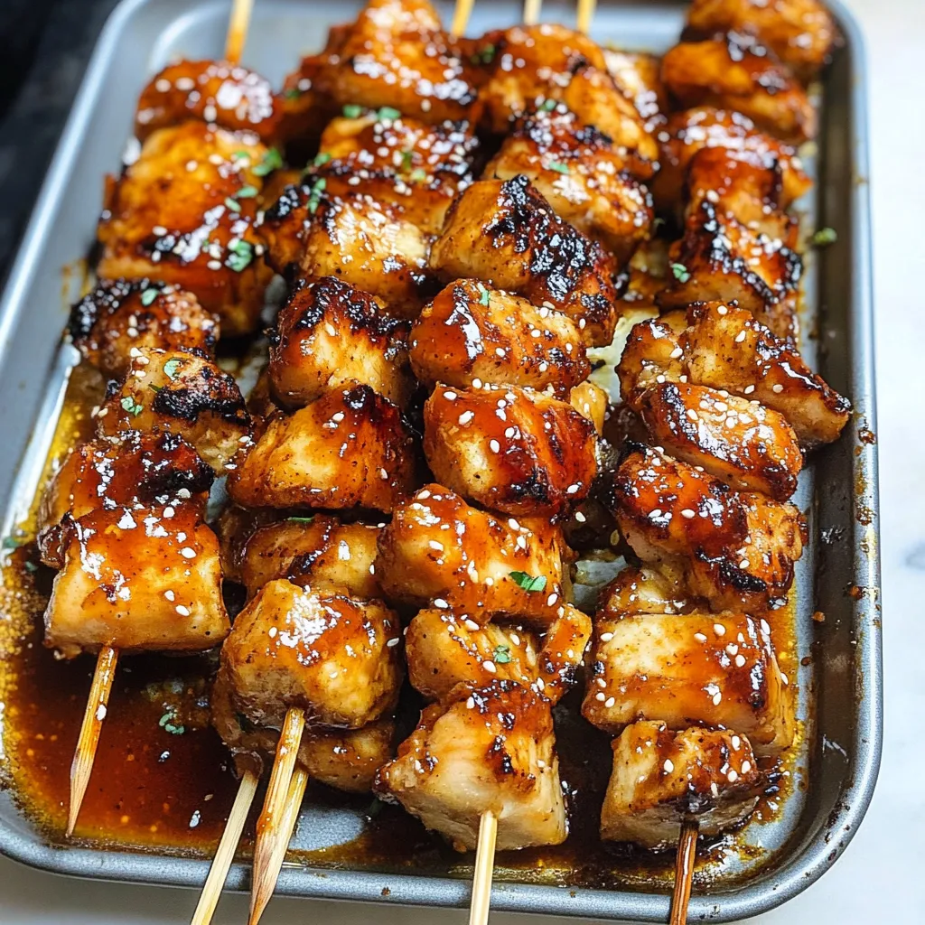 A tray of honey garlic chicken breasts.