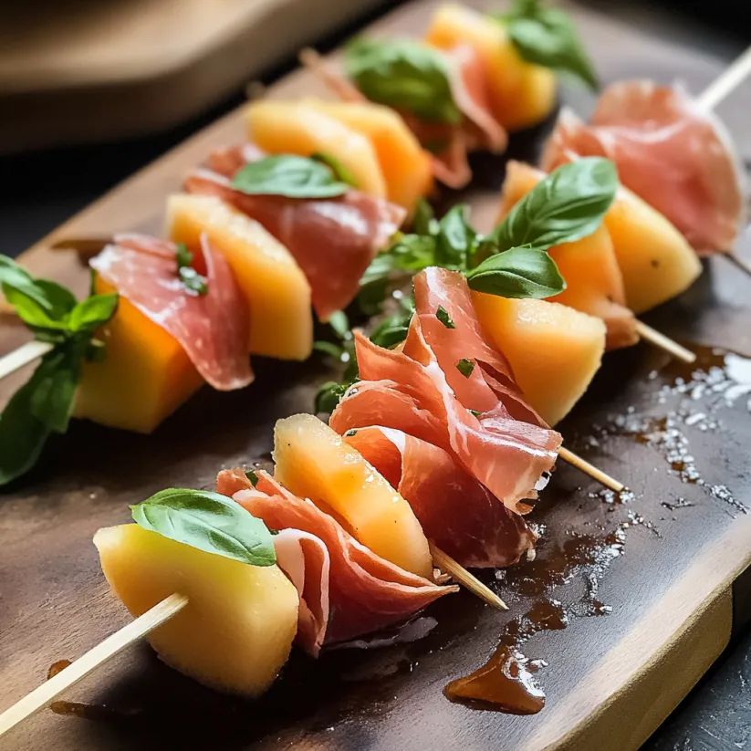 Skewers of prosciutto and melon.