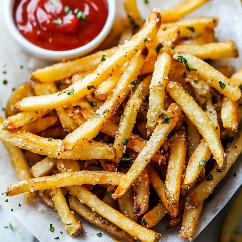 French fries with ketchup and mustard.