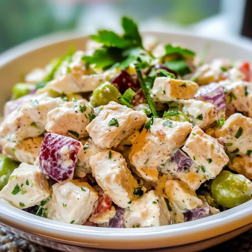 A bowl of Greek yogurt chicken salad.