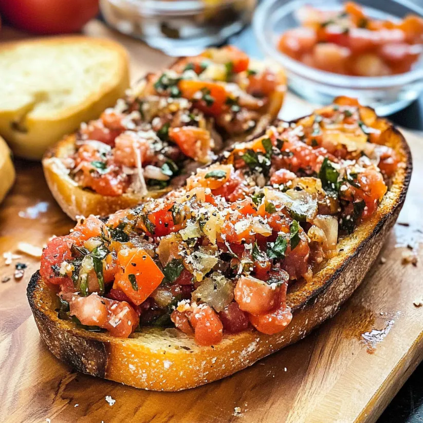 A slice of bread with tomatoes and basil on it.