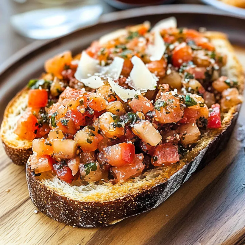 A slice of bread with tomatoes and cheese on top.