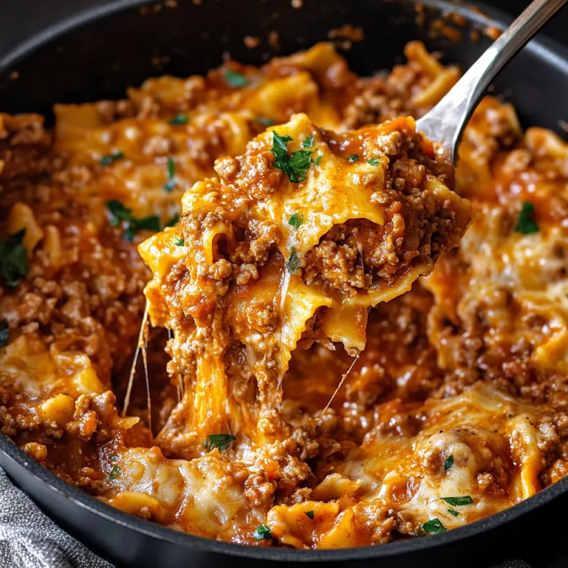 A close up of a spoon in a bowl of lasagna.