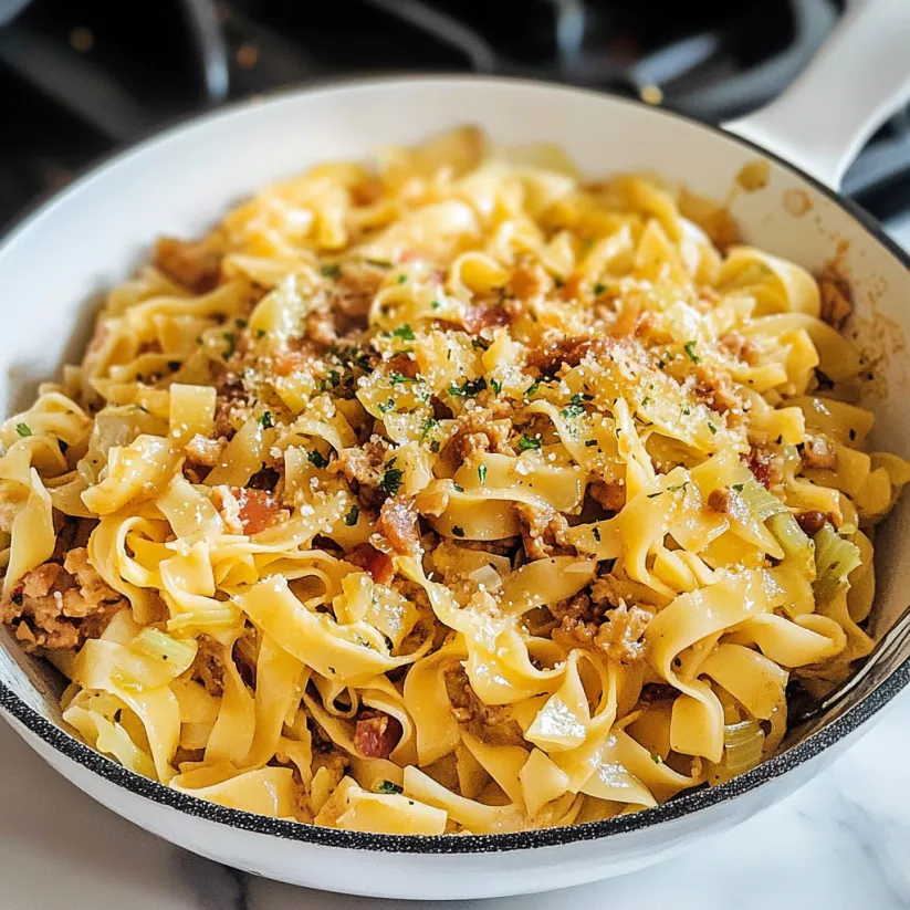 A bowl of noodles with meat and vegetables.