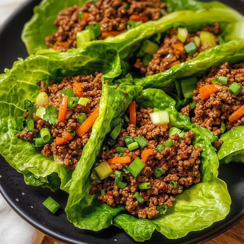 A plate of food with lettuce wraps and meat.