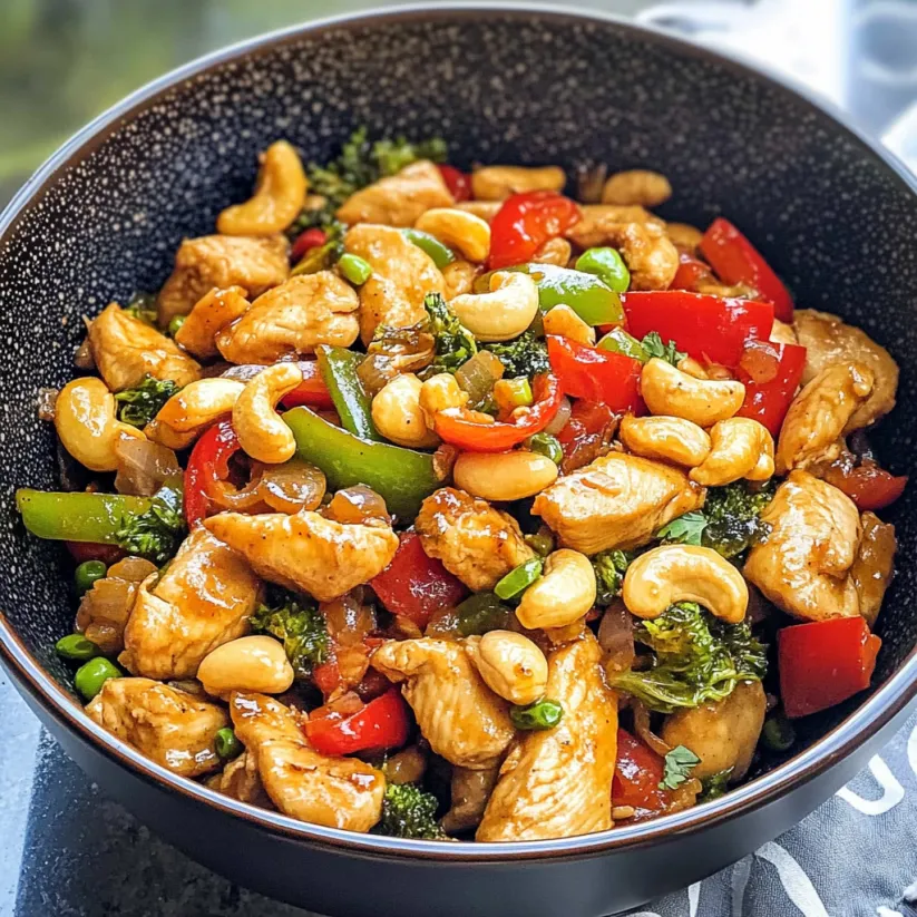 A bowl of cashew chicken stir fry.