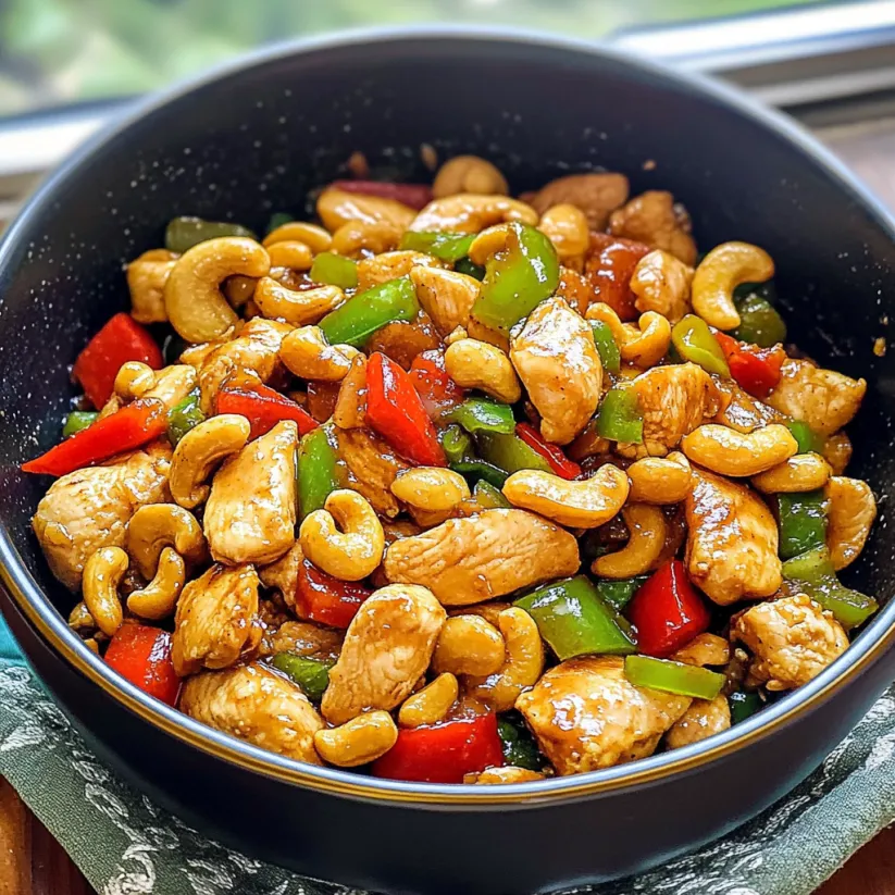 A bowl of cashew chicken stir fry.