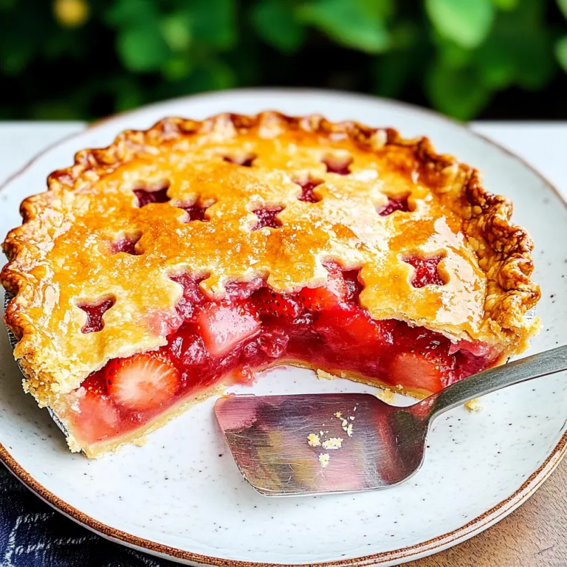 A slice of strawberry rhubarb pie.