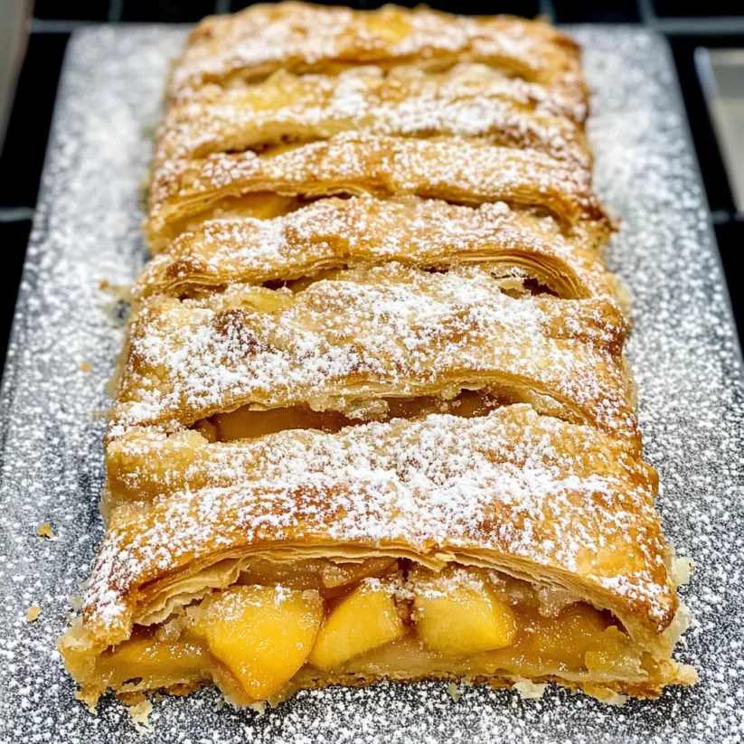 A plate of peach strudel.
