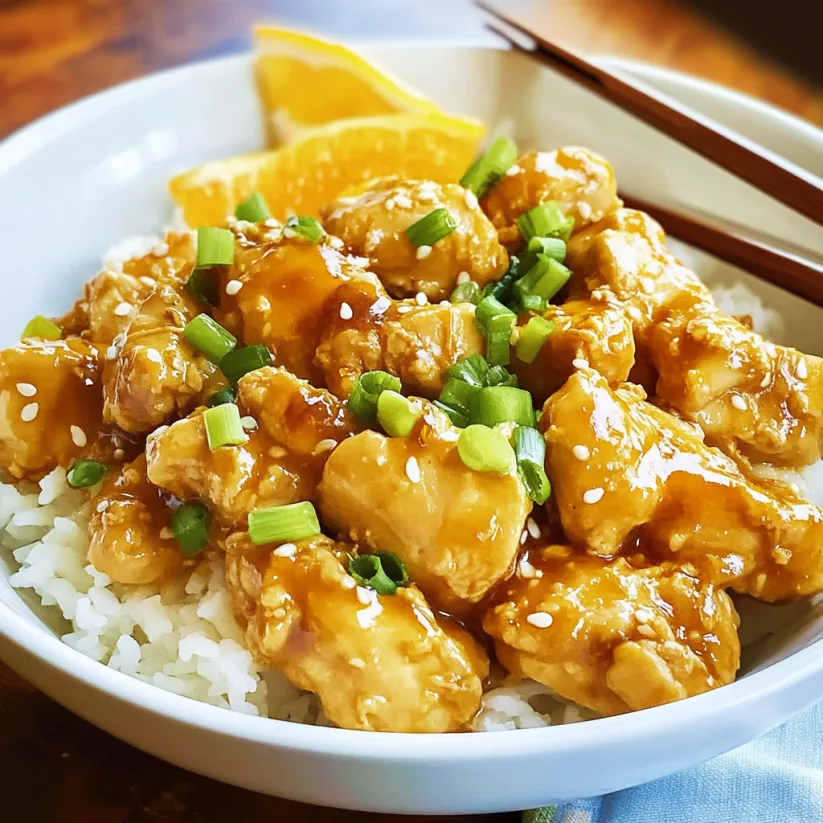 A bowl of orange chicken with rice.