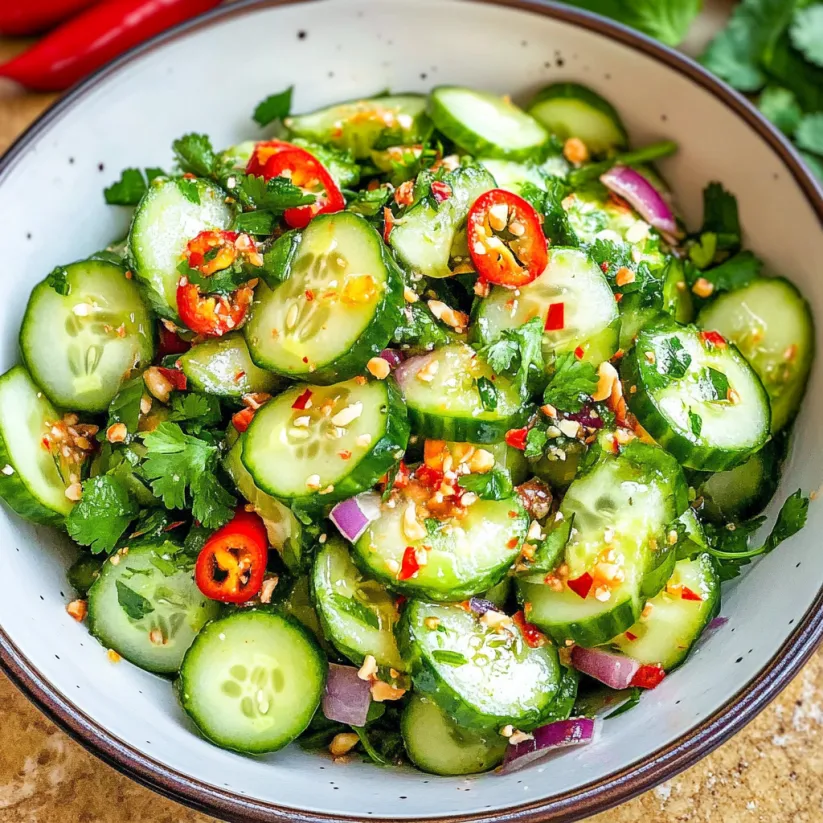A bowl of Thai Cucumber Salad.