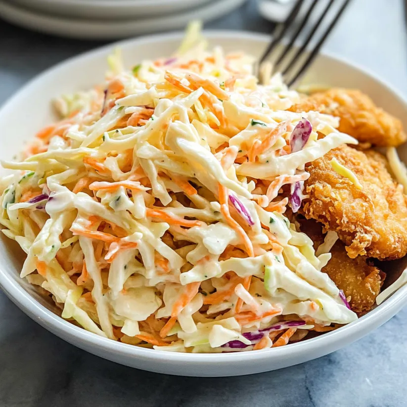 A bowl of coleslaw with chicken.