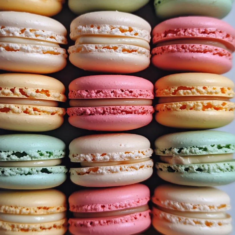 A stack of macarons in various colors.