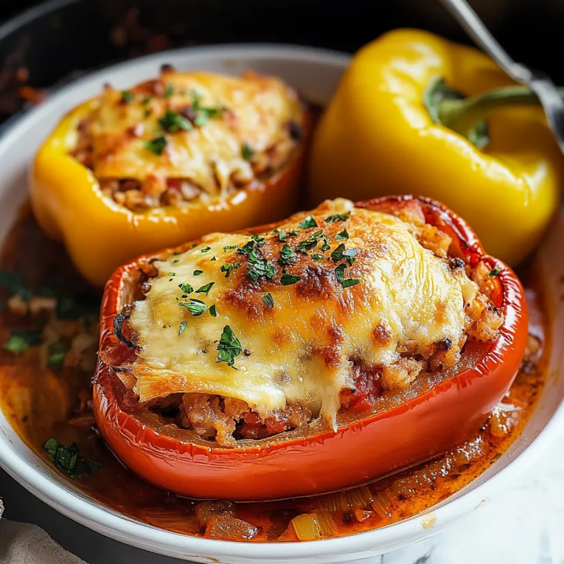 A bowl of Italian stuffed peppers.