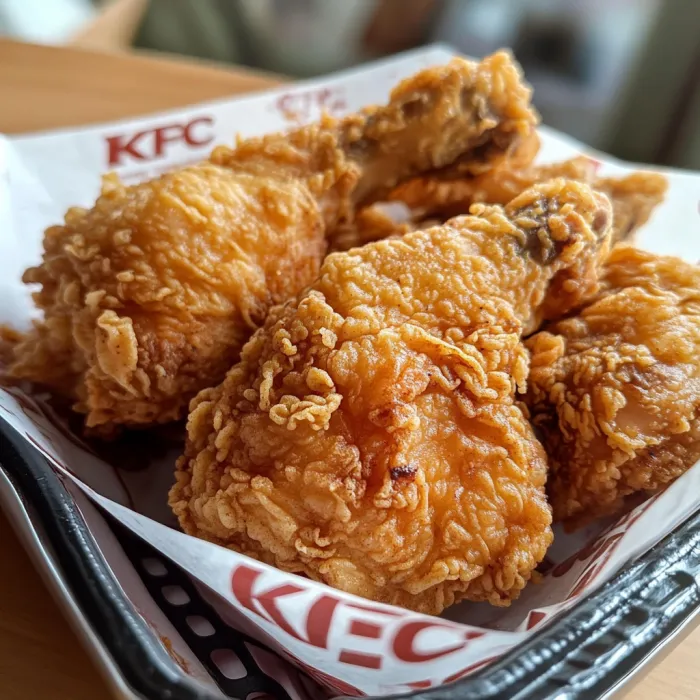A basket of fried chicken from KFC.