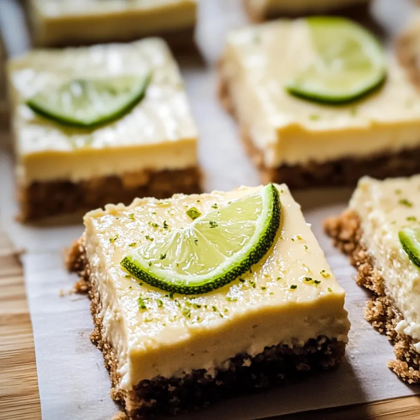 A slice of margarita cheesecake bar with a lime wedge on top.