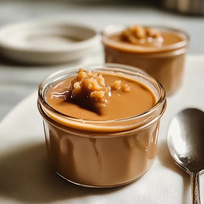 Two small cups of dulce de leche pudding.