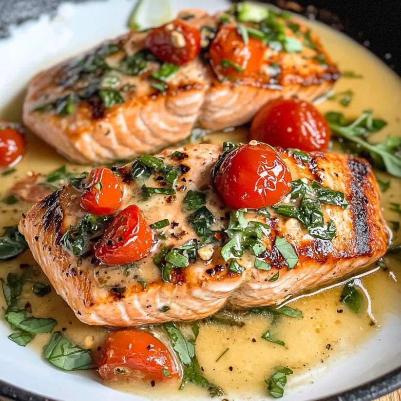 Tuscan Salmon with tomatoes and herbs.
