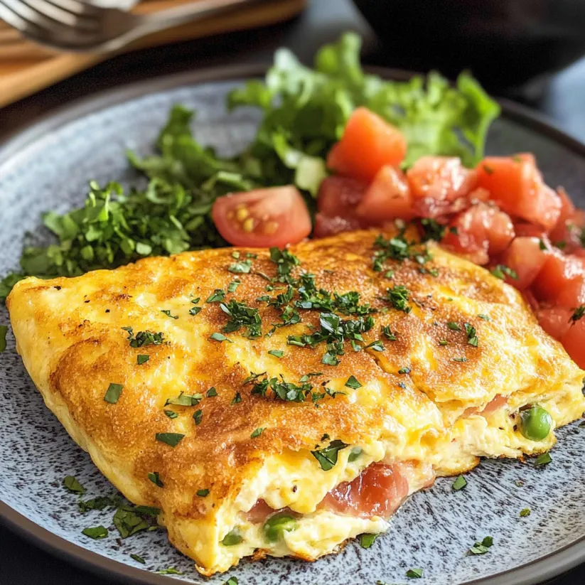 A Denver omelette with tomatoes and herbs.