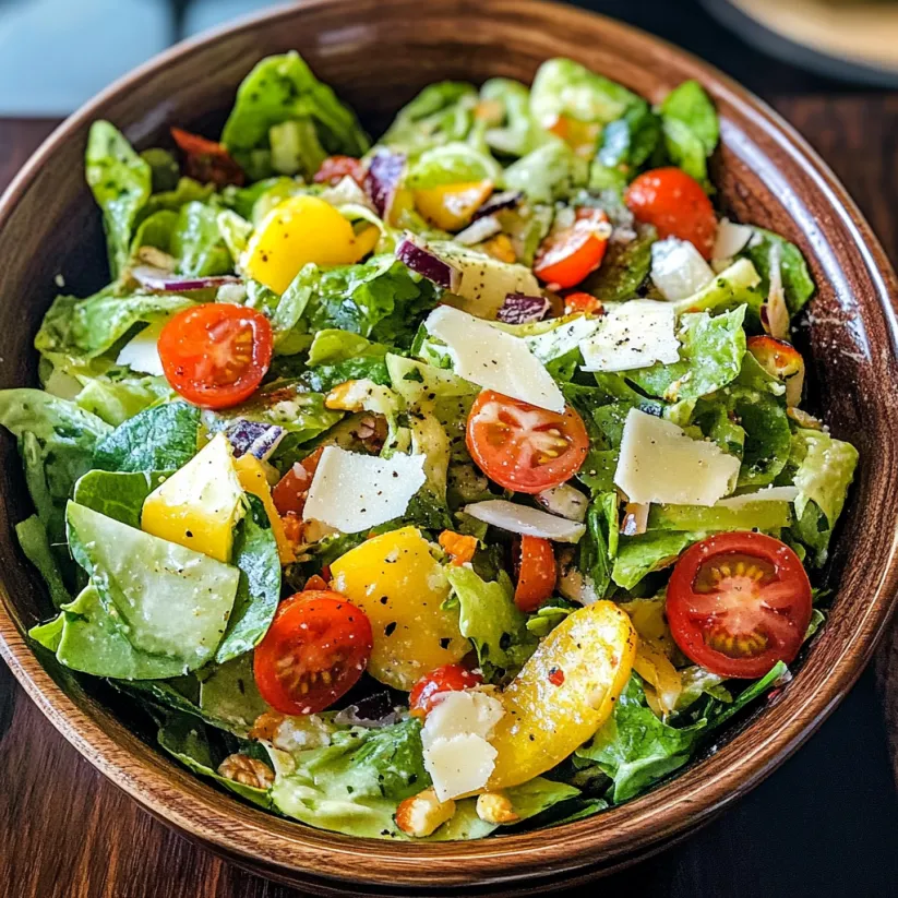 A bowl of salad with tomatoes, lettuce, and cheese.