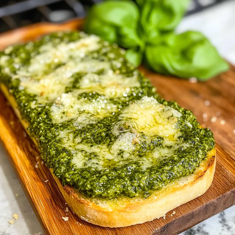 A slice of pesto cheese bread.