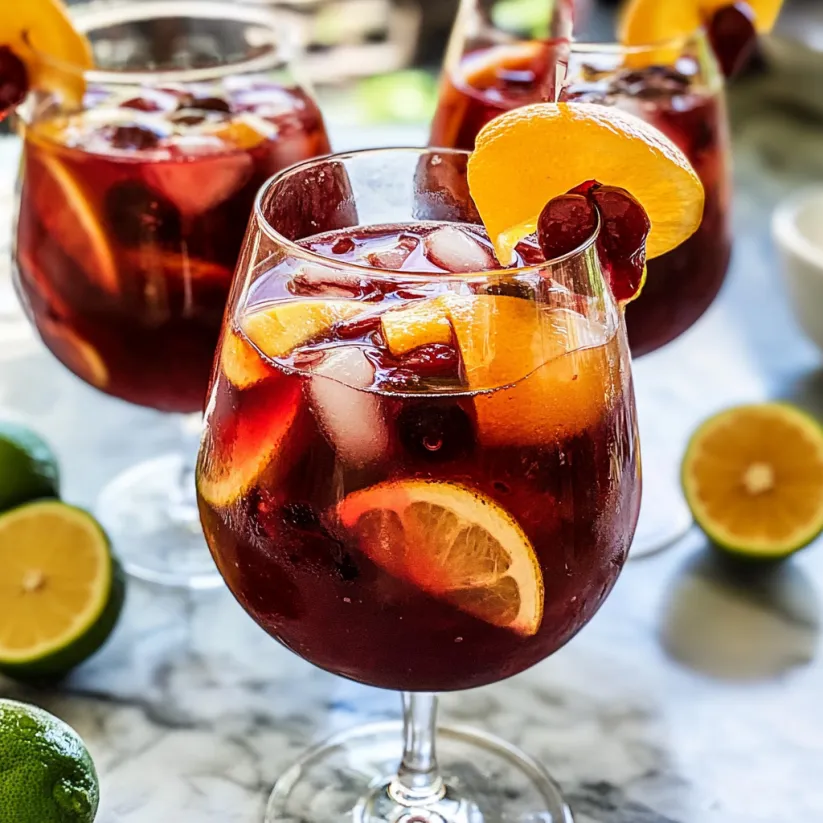 A glass of red sangria with a slice of orange.
