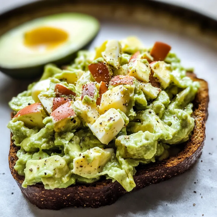 A sandwich with avocado and egg salad on it.