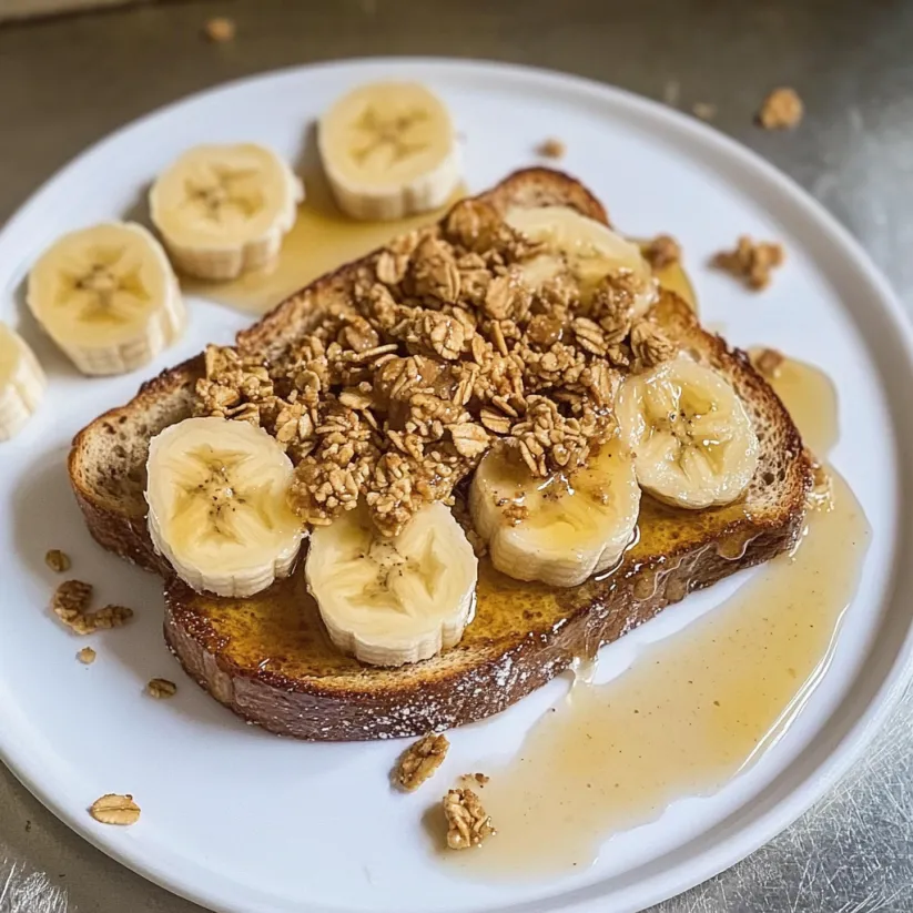 A slice of toast with bananas and peanut butter.