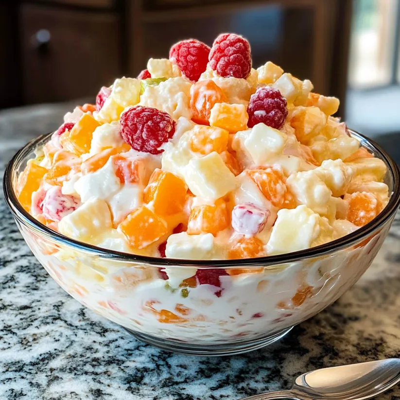 A bowl of Ambrosia Salad.
