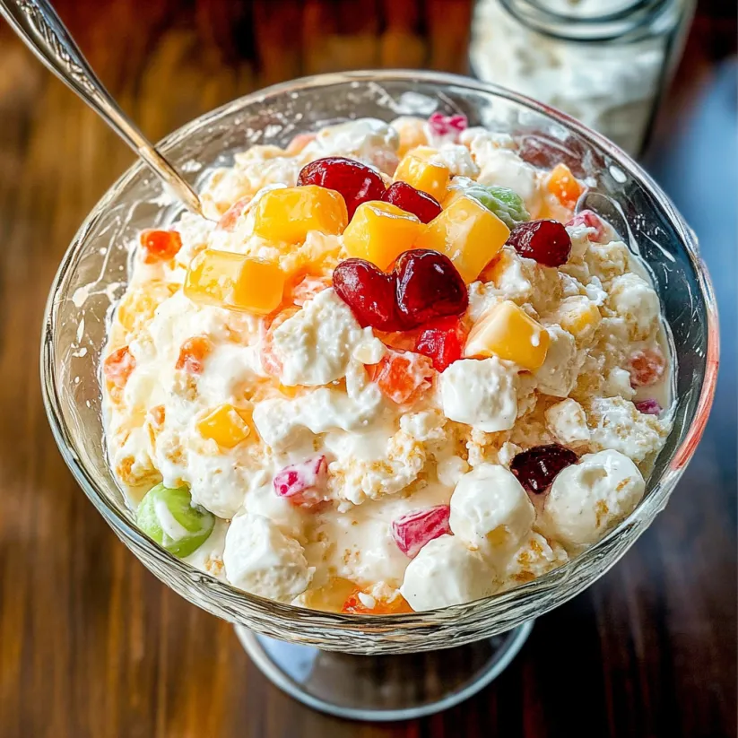 A bowl of Ambrosia Salad.