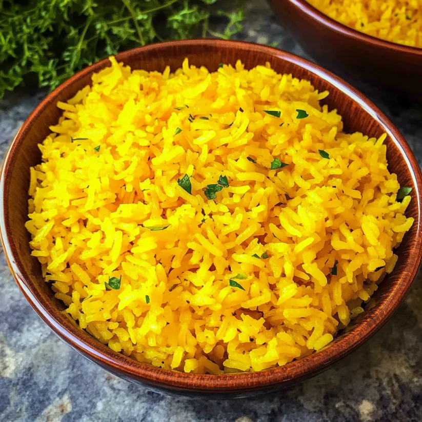 A bowl of yellow rice.