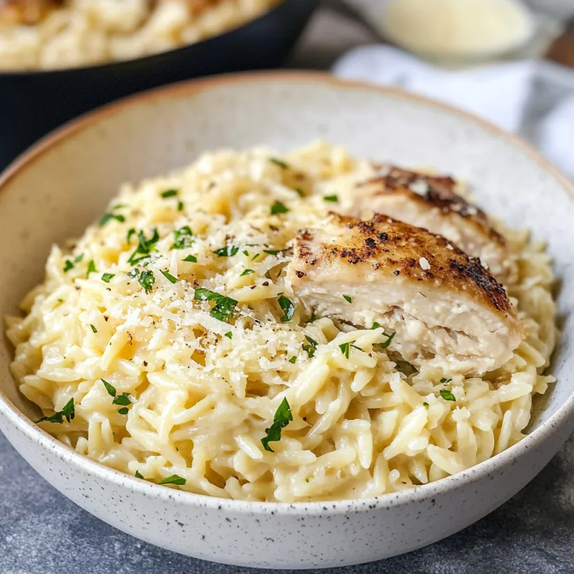 A bowl of pasta with chicken and cheese.
