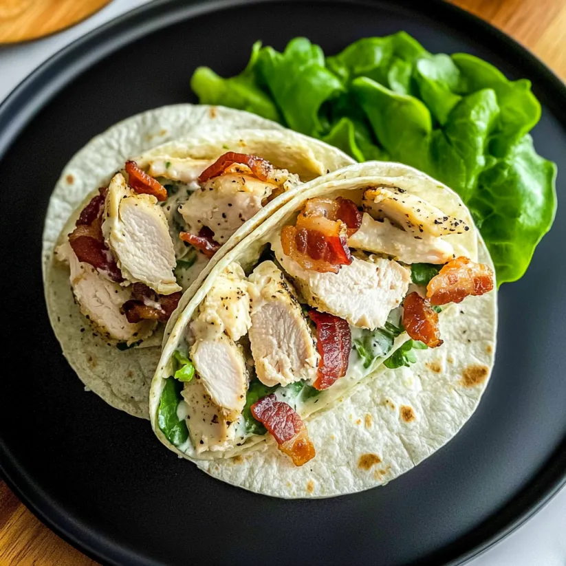 Two chicken bacon ranch wraps on a plate.