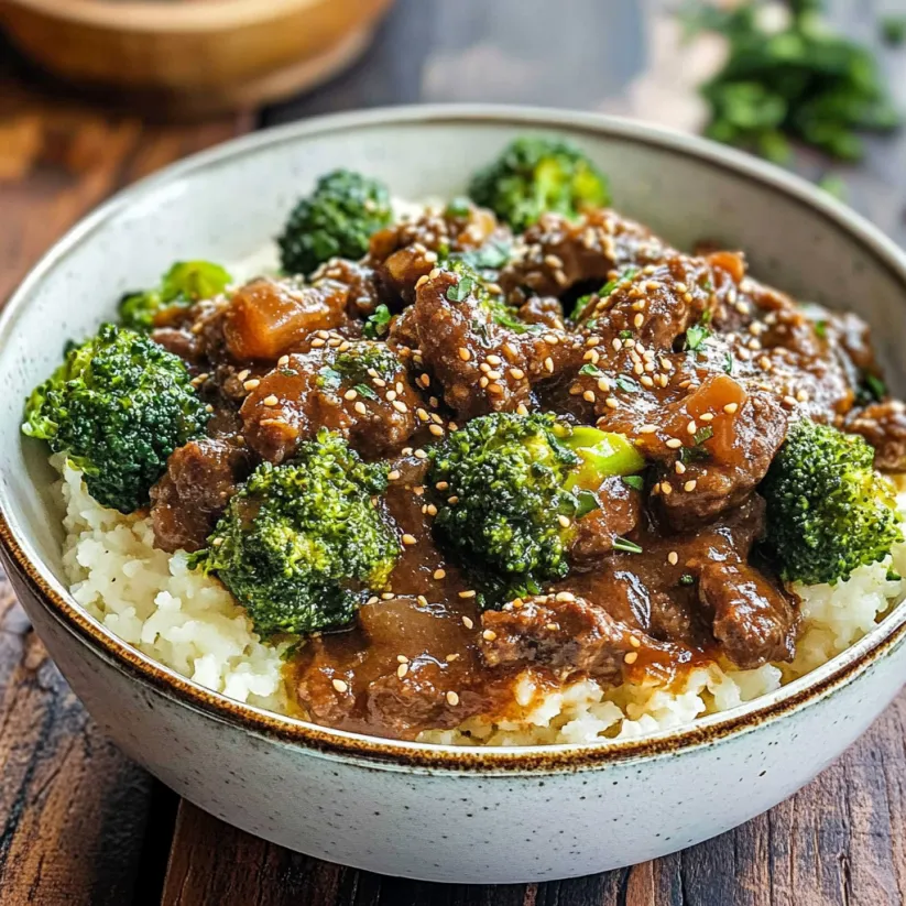 A bowl of beef and broccoli.