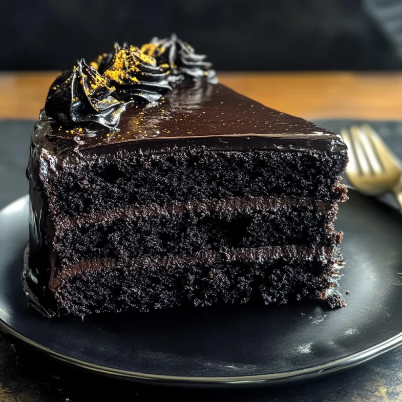 A slice of black velvet cake.