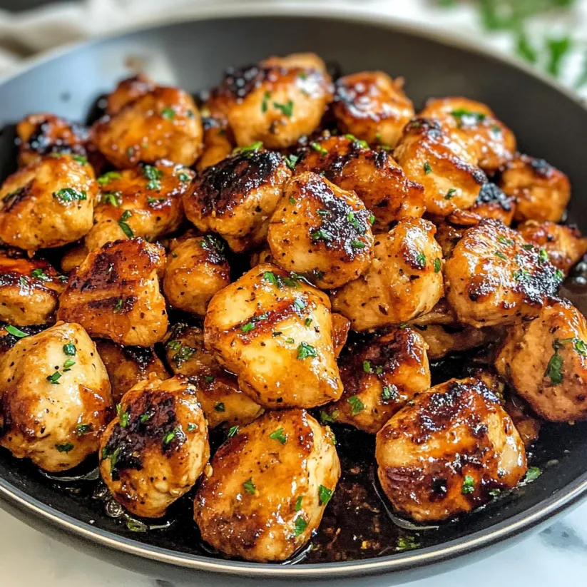 A plate of honey garlic chicken bites.