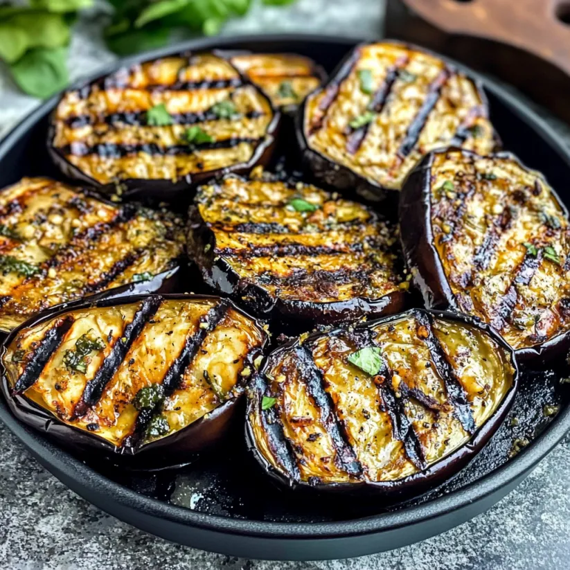 A plate of grilled eggplant slices.