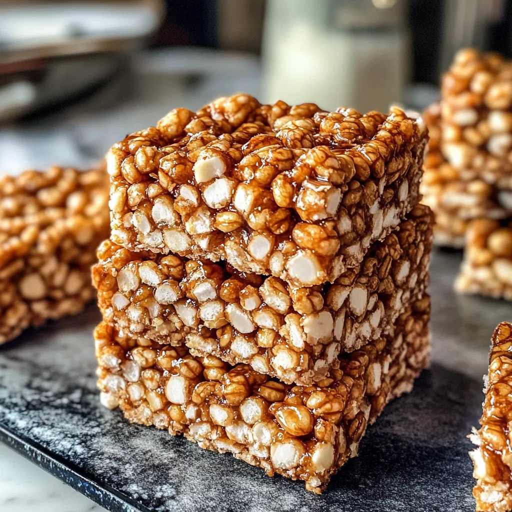 Puffed Wheat Squares on a plate.