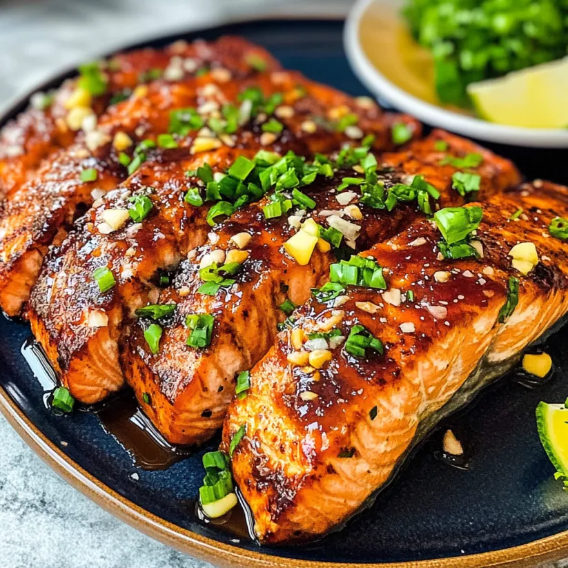 Firecracker salmon with a side of broccoli.