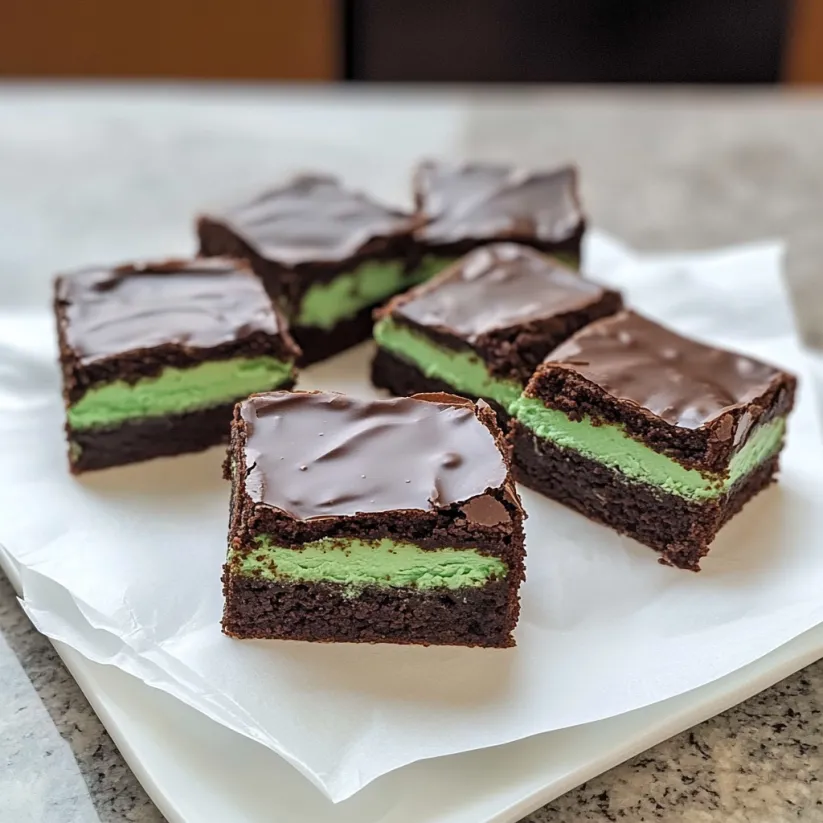 A plate of brownies with mint.