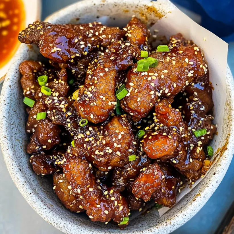 A bowl of crispy sticky beef.