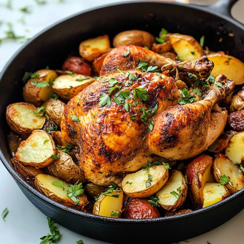A delicious Moroccan roast chicken and potatoes meal.