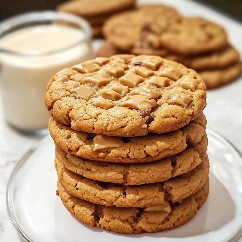 A stack of three peanut butter cookies.
